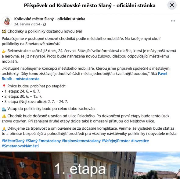 Poliklinika: takto radnice prezentuje „obnovu chodníků podle městského mobiliáře“.